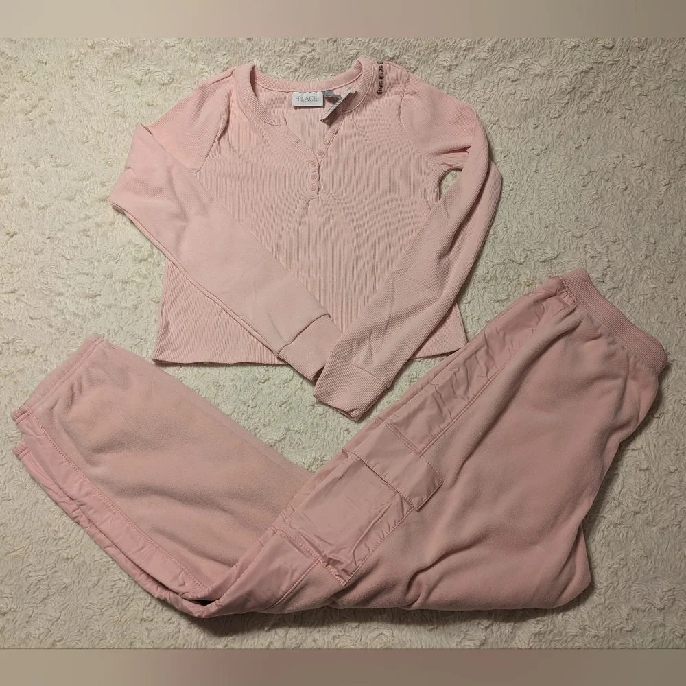 The Children's Place Light Pink Outfit Bundle Henley & Joggers sz 16 XXL NWT